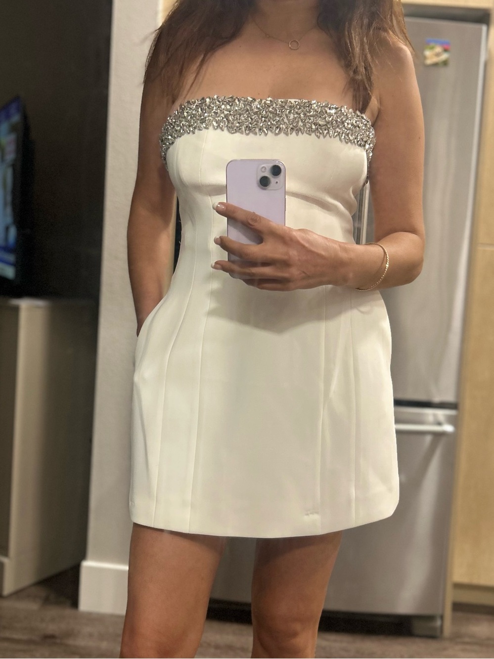 A.L.C. Strapless White Mini Dress with Crystal Embellished Neckline